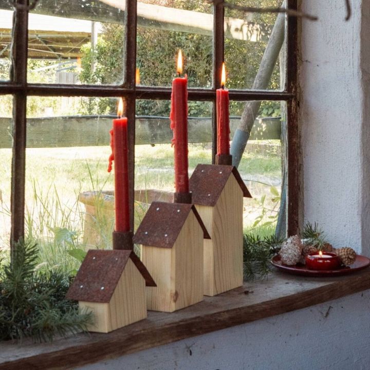 Holzh&auml;user mit Rostdach (3er Set)
