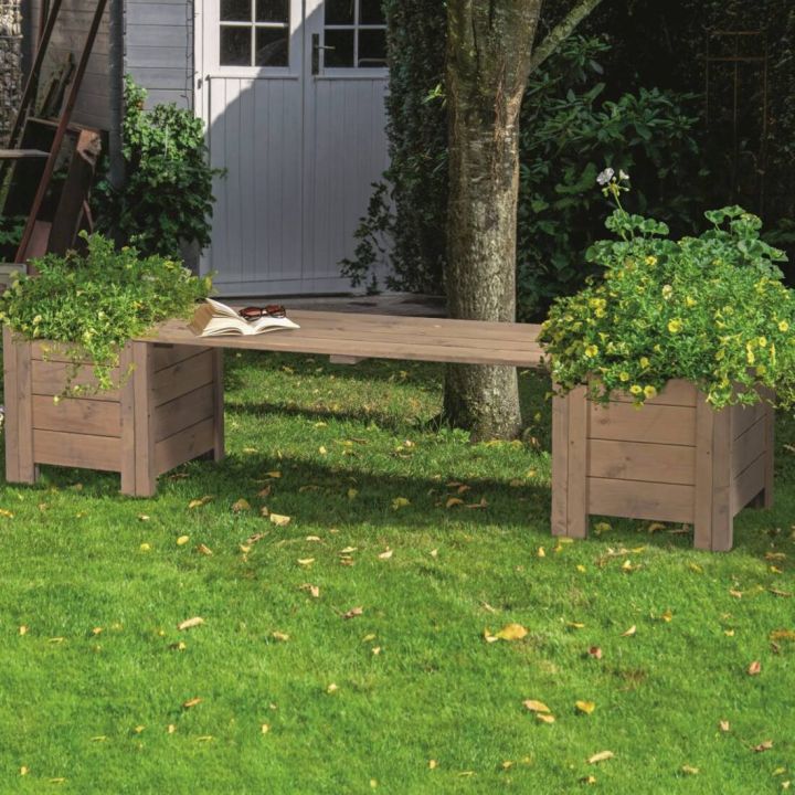 Gartenbank mit Pflanzk&auml;sten inkl. Wollvlie&szlig;